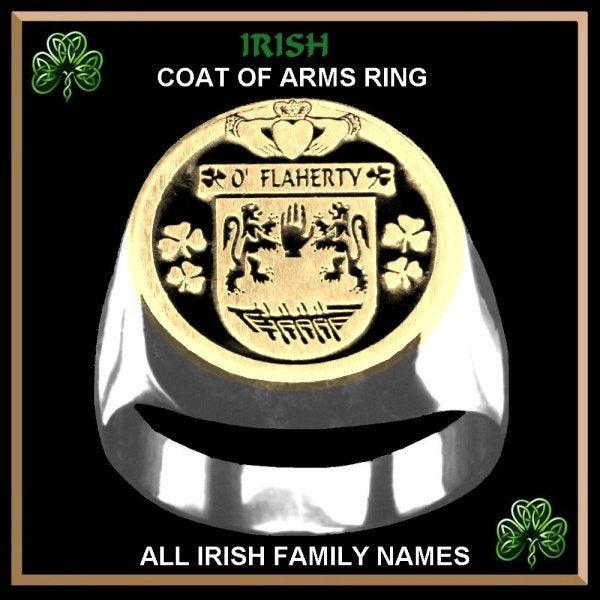 Irish Coat of Arms Gents Ring Silver Ring 14K Top IC100-SG - All Names