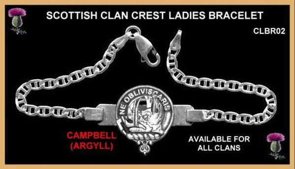 Clan Crest Ladies Bracelet, Solid Sterling Silver