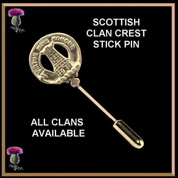 Clan Crest Stick or Cravat pin, Sterling Silver