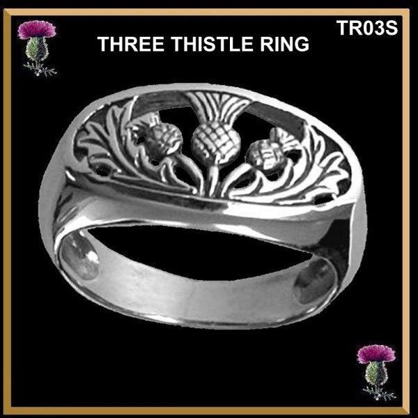 Oval Three Thistle Scottish Ring Sterling Silver TR03S